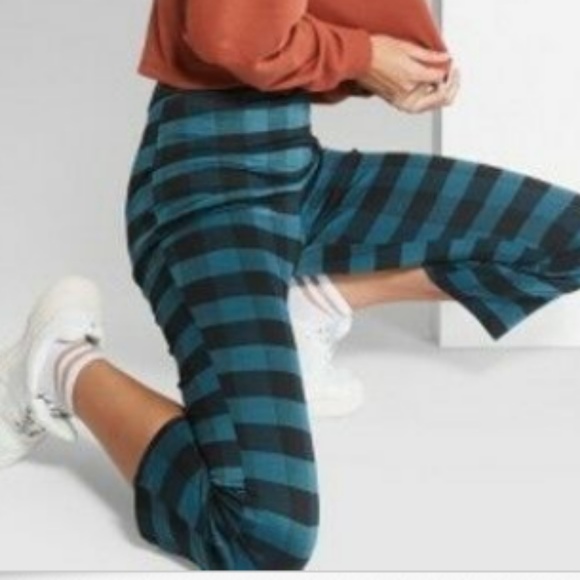 Teal checkered kick flare leg pants Small (402) - Picture 2 of 6